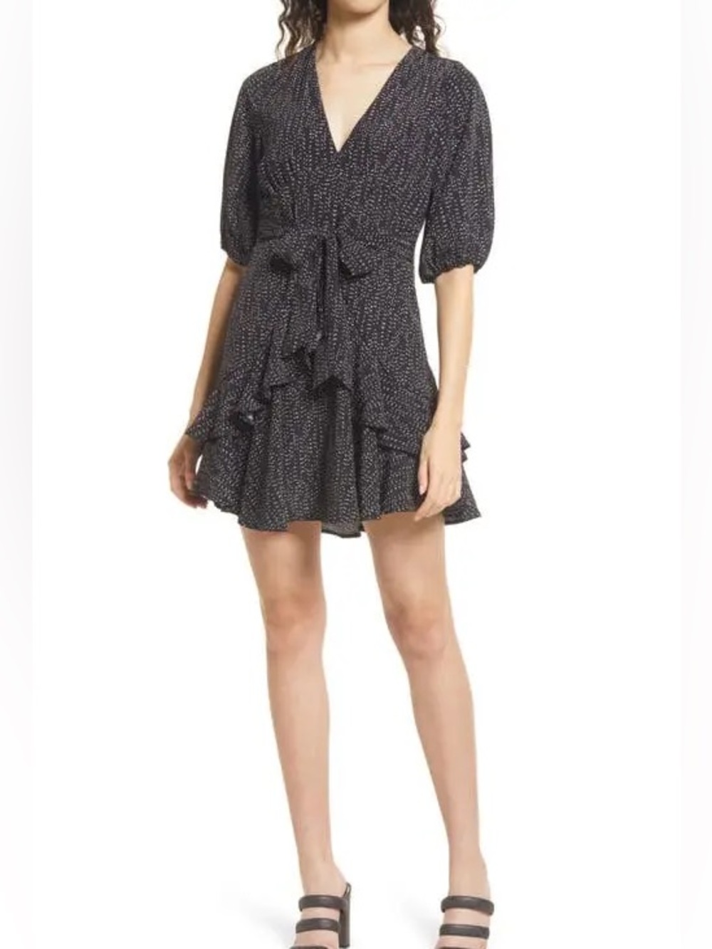 Chelsea28 Black & White Polka Dot Ruffle Wrap Dress Size Small